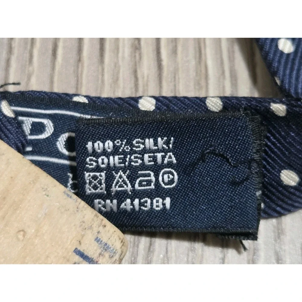 Vintage Polo Ralph Lauren Bow Tie Navy Blue /w White Polka Dots 100% Silk